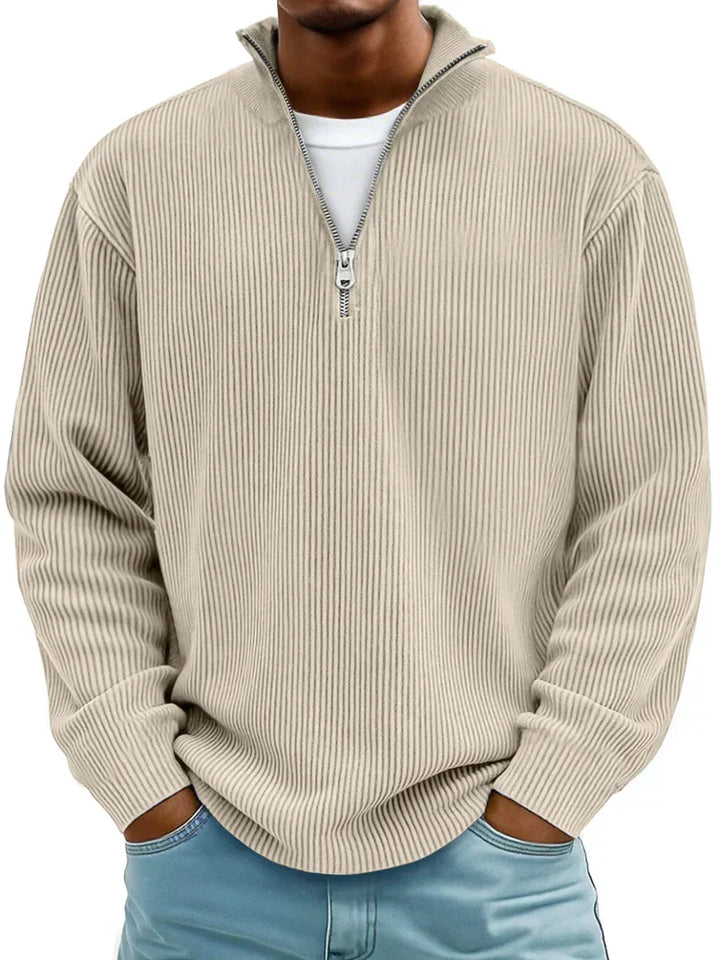 Klassischer Herren Regular Fit Pullover mit Half-Zip, Rippstrick-Textur, perfekt als Winterpullover oder Basic.