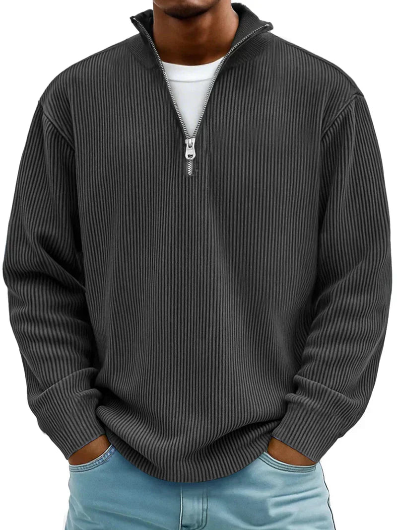 Warmer Herren Winterpullover im Rippstrick-Design, langärmlig und mit Halb-Reißverschluss für optimalen Komfort.
