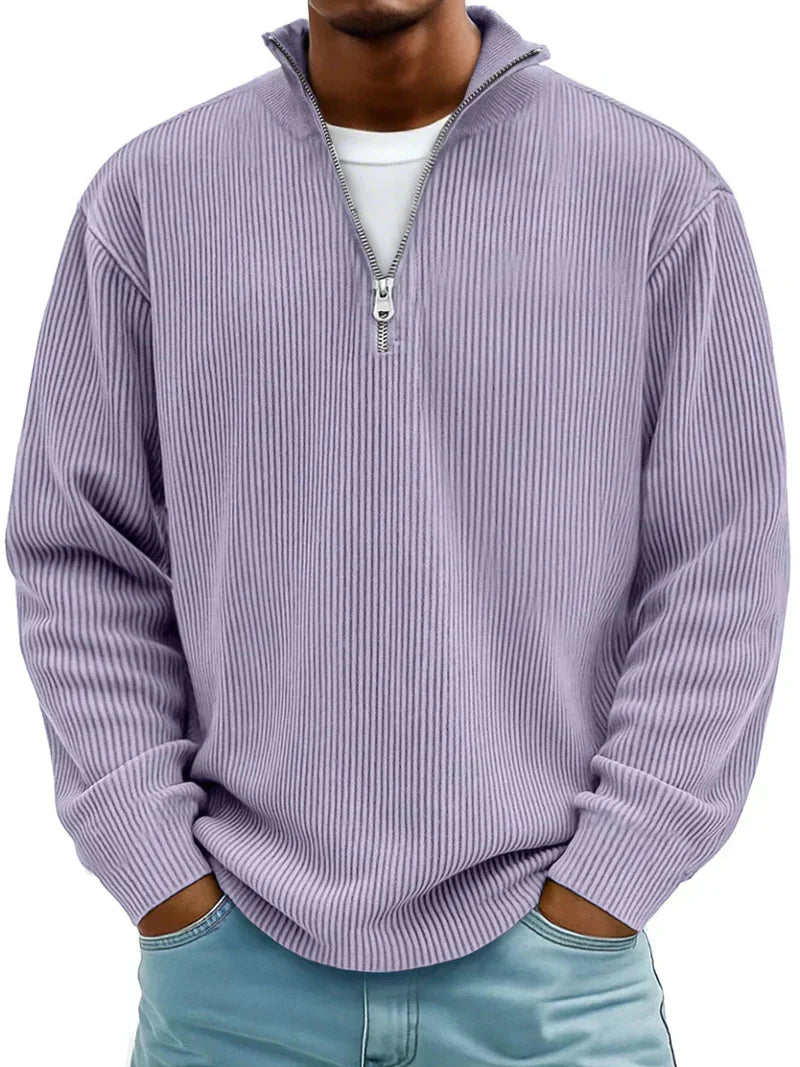 Zeitloses Basic: Herren Rippstrick Pullover mit Halb-Reißverschluss, Regular Fit, als vielseitiger Winterpullover.