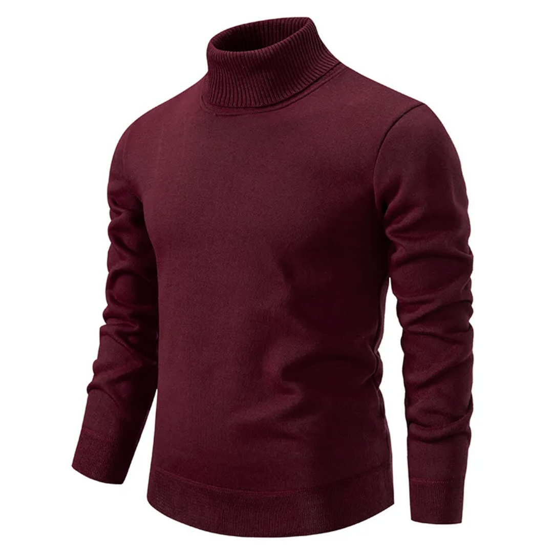 Klassischer Herren Strick-Rollkragenpullover in dunkler Farbe, warm & vielseitig für jede Garderobe.