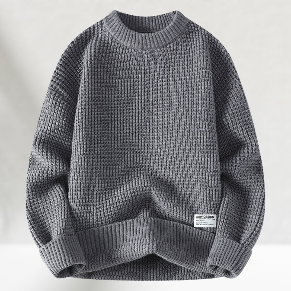 Gemütlicher Herren Rundhals Strickpullover in Waffelstrick-Optik, perfekt für kalte Herbst- & Wintertage.