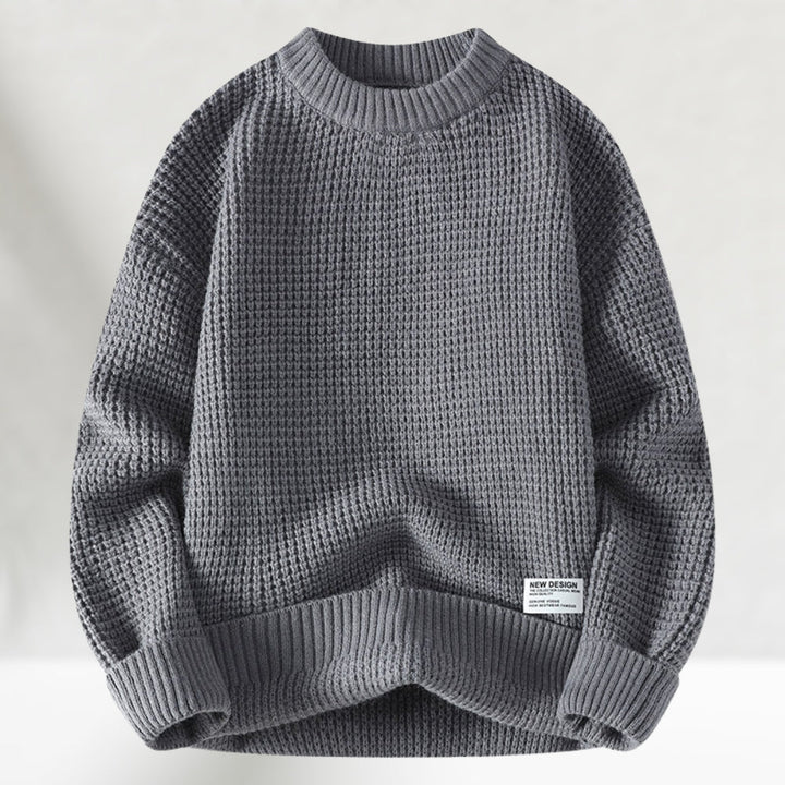 Gemütlicher Herren Rundhals Strickpullover in Waffelstrick-Optik, perfekt für kalte Herbst- & Wintertage.