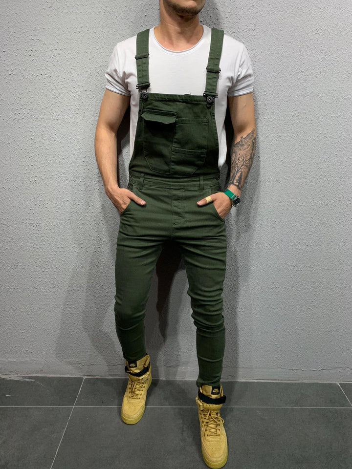 Herren Skinny Fit Jeans Overall für trendigen Freizeitlook, mit Klappentasche und Reißverschluss.