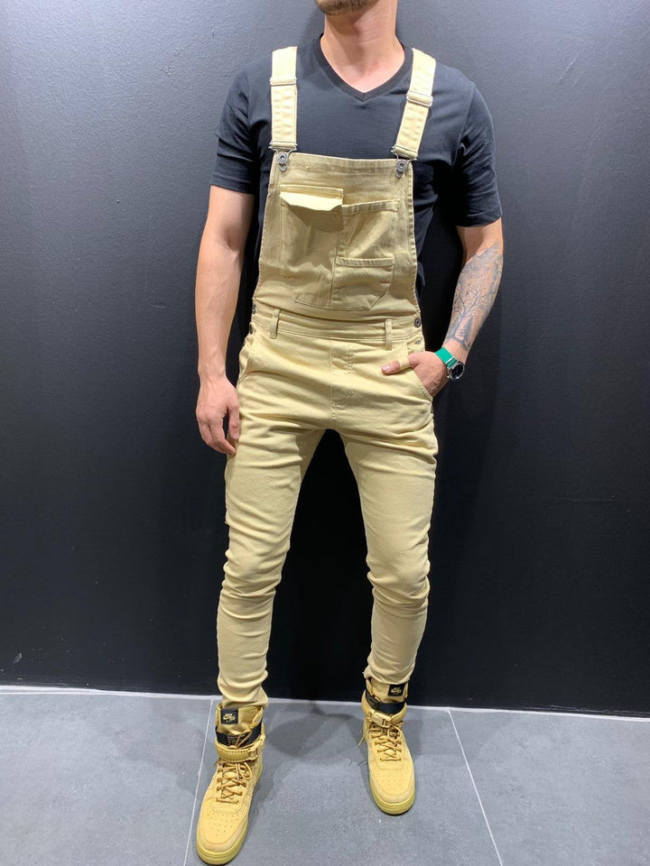 Eng anliegender Herren Overall aus Denim, Skinny Fit, mit Klappentasche für urbanen Freizeitlook.