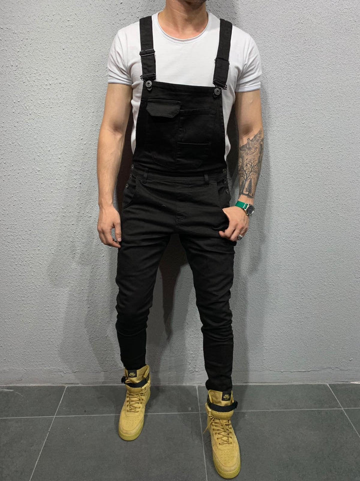 Trendiger Herren Overall im Skinny Fit, aus Denim, mit einzigartiger Klappentasche, modisch.