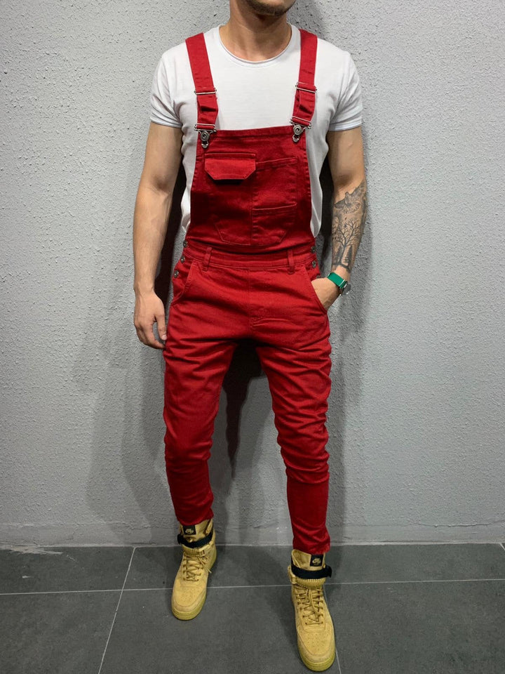 Stylisher Männer Slim Fit Jeans Overall, mit Reißverschluss und markanter Klappentasche, Streetwear.