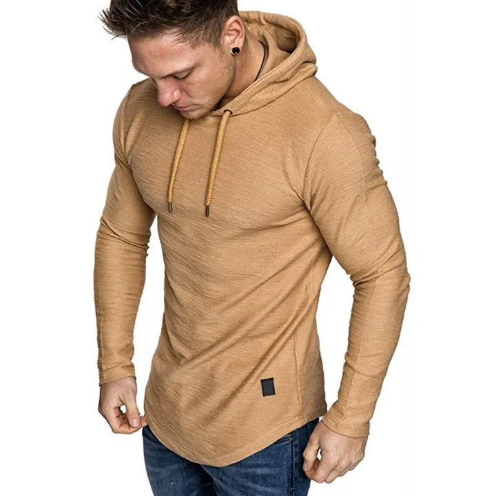 Detailansicht: Herren Slim Fit Hoodie mit verstellbarer Kapuze. Stylischer Kapuzenpullover, bequem und modern.