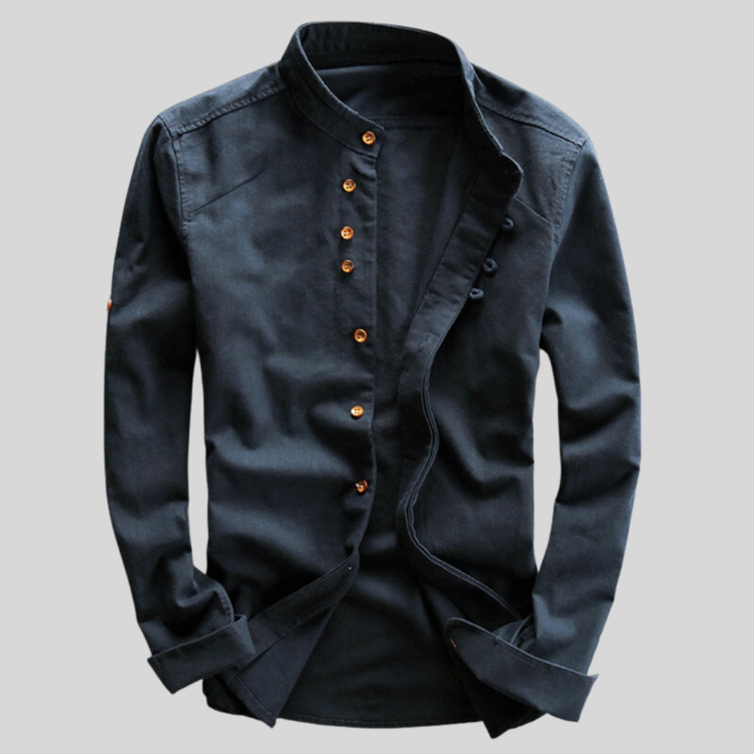 Dunkelgraues Herrenhemd Slim Fit Langarm mit Spread-Kragen, stilvolles Oberteil für den modernen Mann.