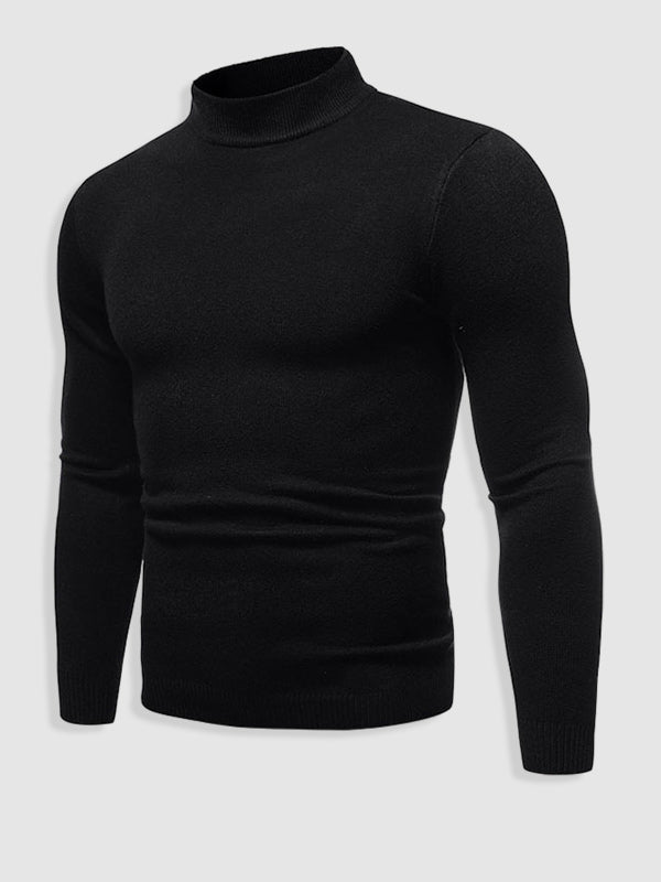 Herren Slim Fit Rollkragenpullover in Schwarz. Eleganter, moderner Langarm-Pullover für Frühlingstage.