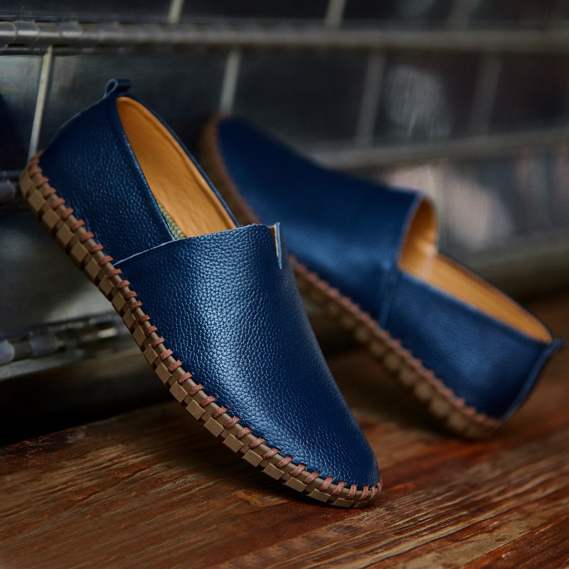 Dunkelblaue Herren Slip-On Fahrschuhe, atmungsaktiv & bequem für Frühling/Herbst. Ideal für Freizeit.