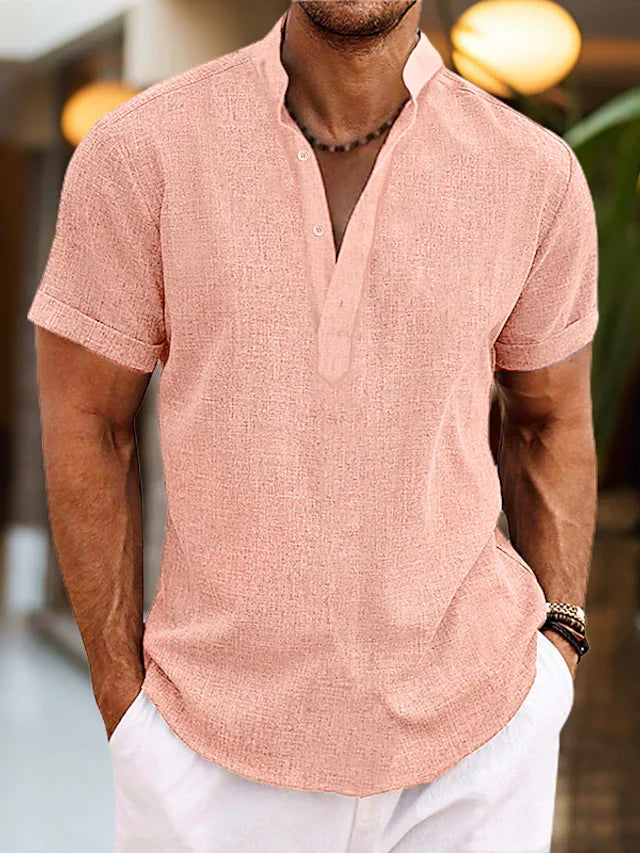 Herren Sommer Henley-Shirt, Kurzarm, weiche Baumwolle, Knopfleiste. Ideal für Freizeit & Casual-Look.