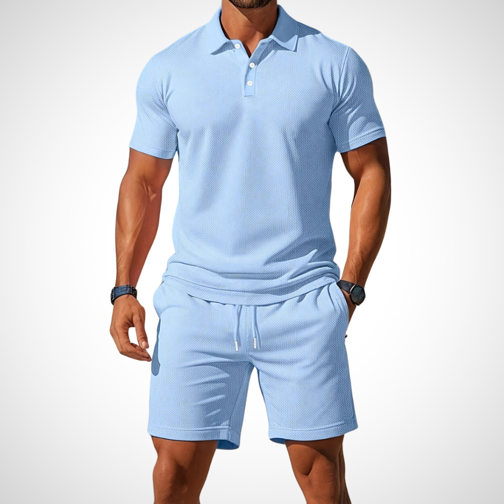 Herren Sommer Poloshirt & Shorts Set in lässigem Style, bequem für Freizeit & Urlaub.