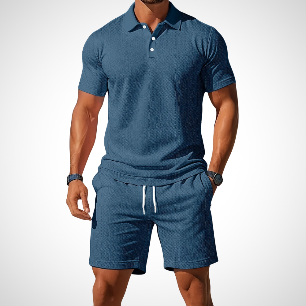 Lässiges Herren Poloshirt & Shorts Set für heiße Sommertage. Perfekt für Urlaub & Alltag.