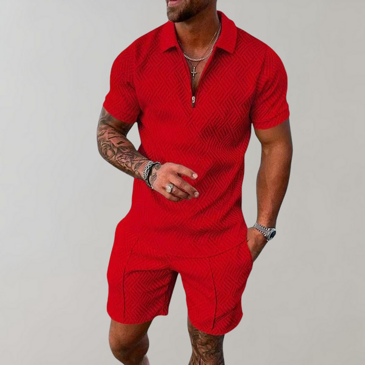 Stylisches und atmungsaktives Herren-Sommer-Set mit Poloshirt und bequemen Shorts für heiße Tage.