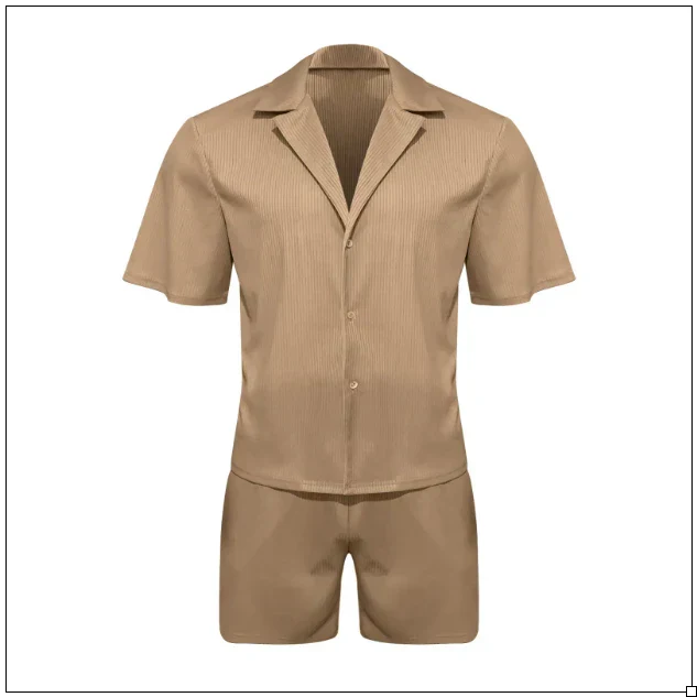 Vielseitiges Herren Sommer-Set: atmungsaktives Kurzarm-Hemd & bequeme Shorts für Freizeit, Strand & Aktivitäten.