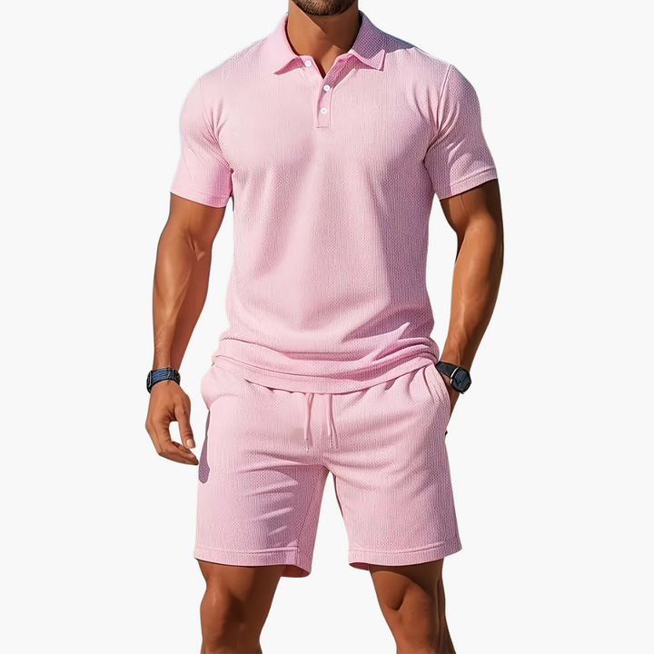Herren Sommer Set: Bequemes Polohemd & lässige Shorts in verschiedenen Farben für Freizeit & Urlaub.