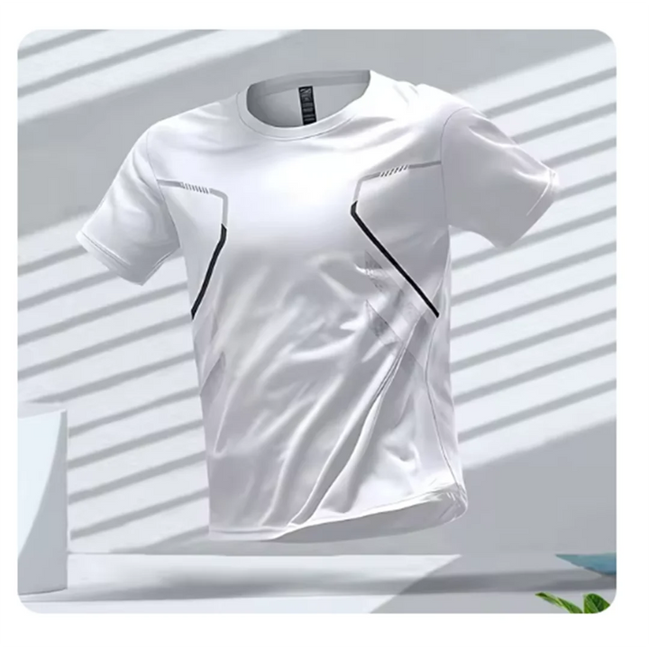 Detailaufnahme: Schnelltrocknendes Herren Sport T-Shirt, atmungsaktiver Stoff für optimalen Trainingskomfort.