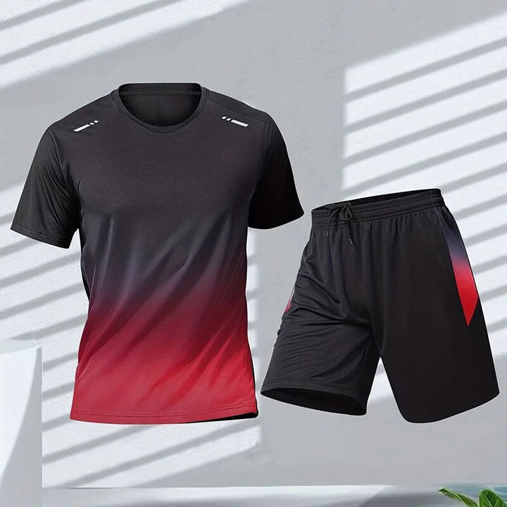 Herren Sportset mit Farbverlauf, Kurzarm-T-Shirt & Shorts, atmungsaktiv, schnelltrocknend für Sommer Training