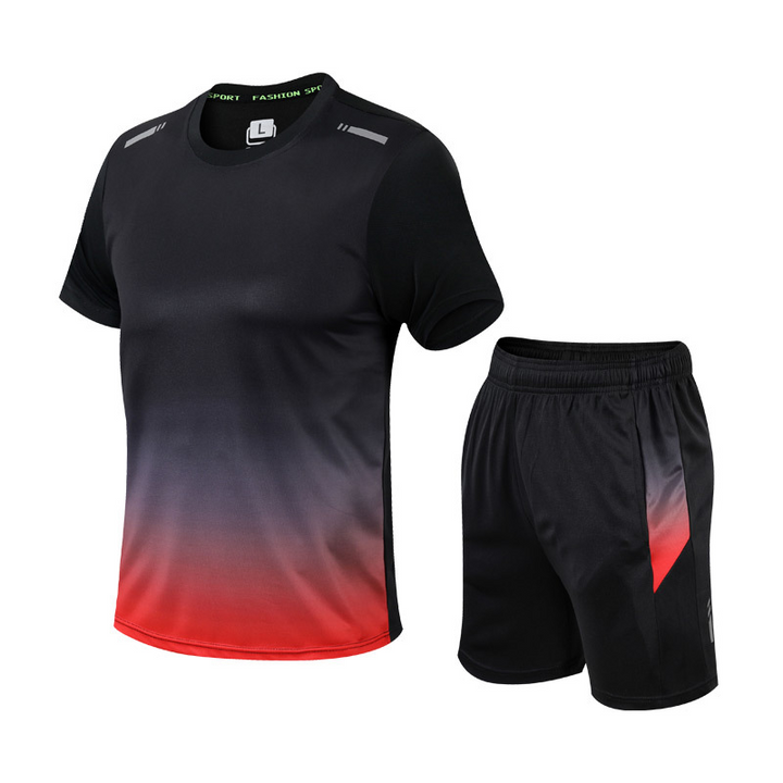 Herren Trainingsanzug 2-teilig, Farbverlauf Design, atmungsaktives Gewebe, kurze Ärmel und Shorts Set