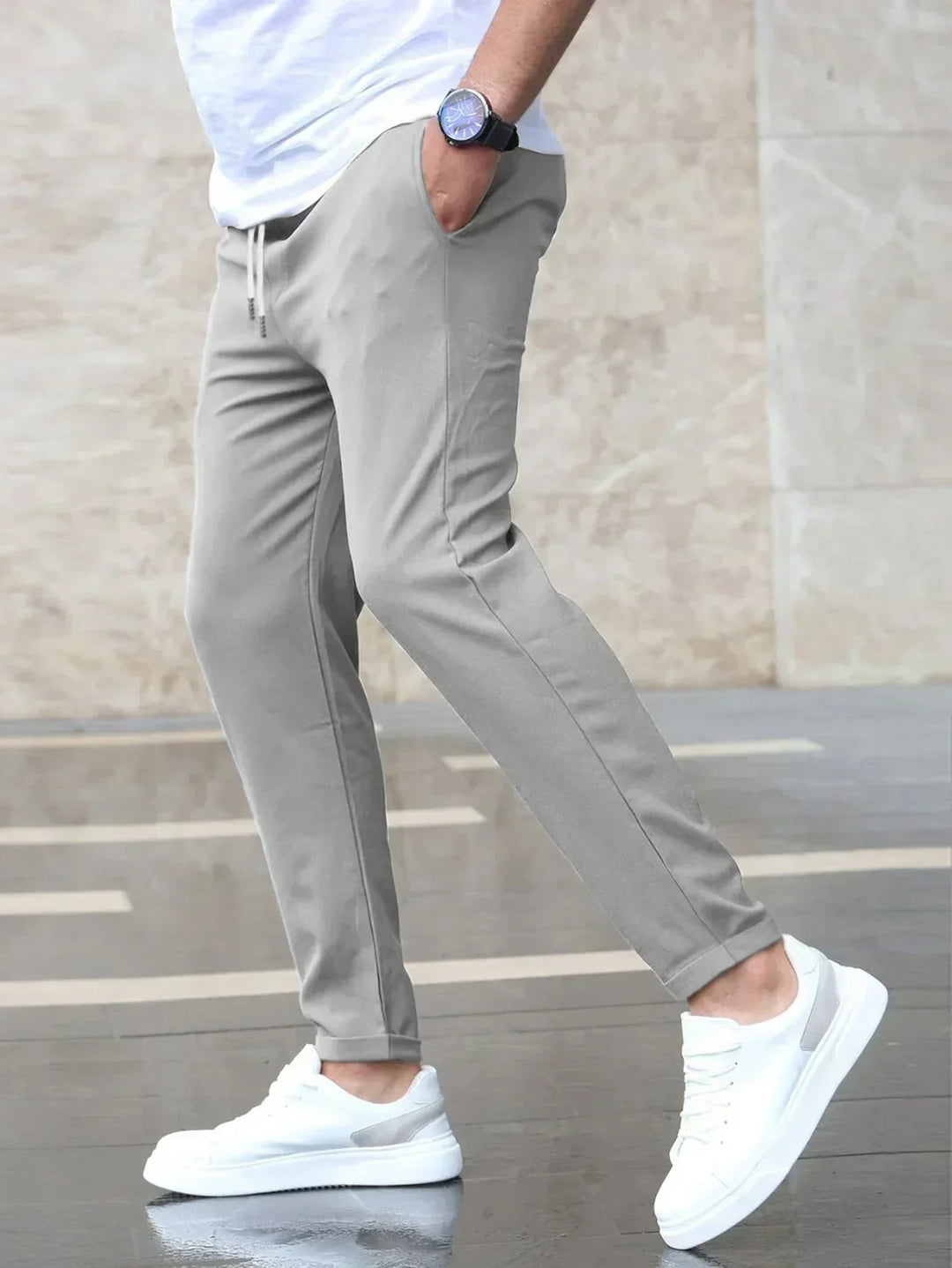 Schwarze Herren Stretch-Chino für Business & Alltag, atmungsaktive schmale Passform