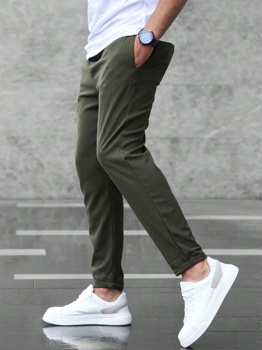 Beigefarbene Herren-Stretchhose, schmale Passform, Business-Chino, bequeme Alltags-Jogger