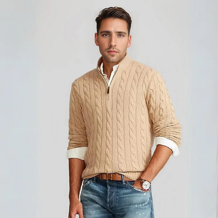 Eleganter Herren Pullover mit Reißverschluss & Kragen, ideal für Business Casual. Stilvolle Männermode.