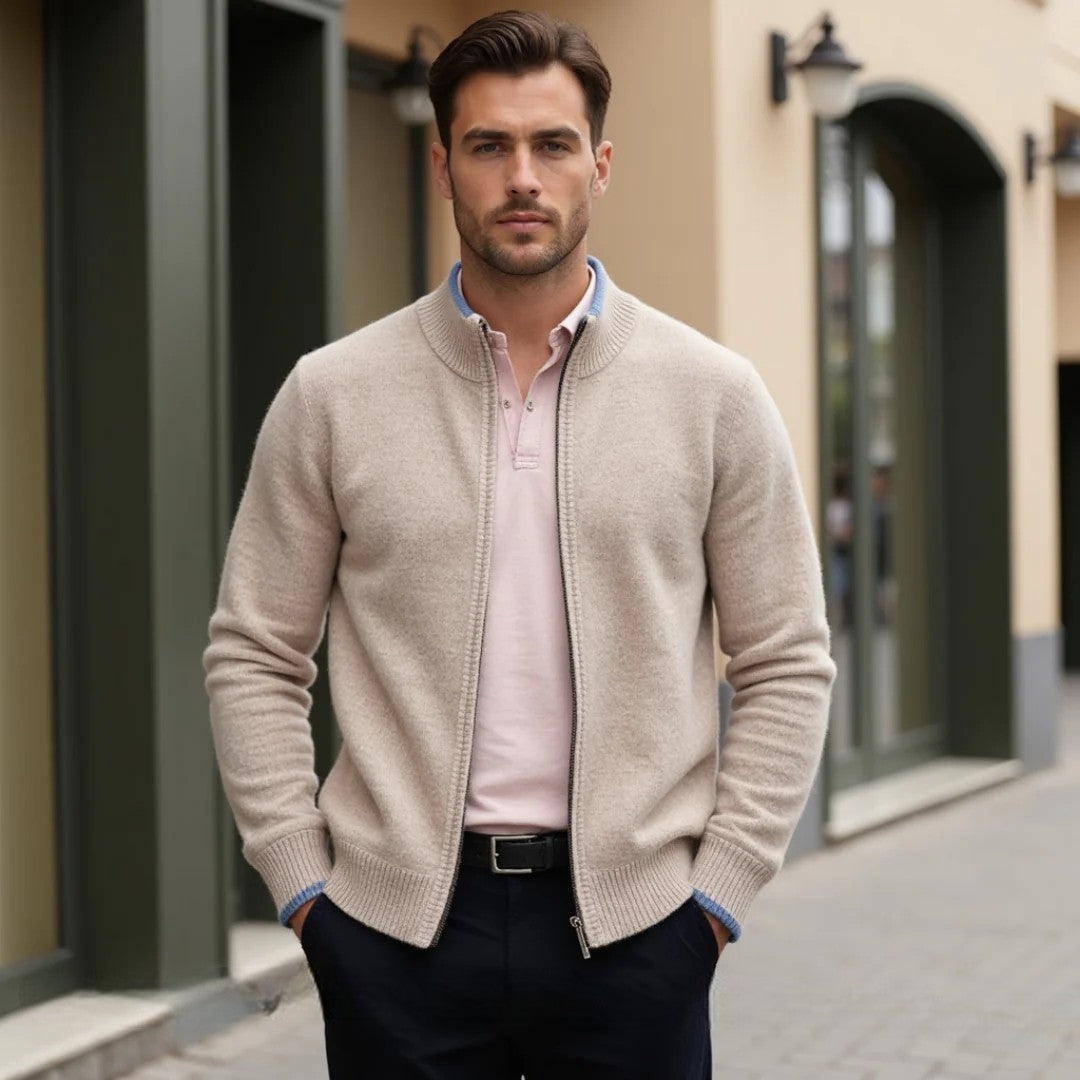 Herren Strickjacke mit Reißverschluss, klassisch & bequem, ideal für Freizeit & Herbst.