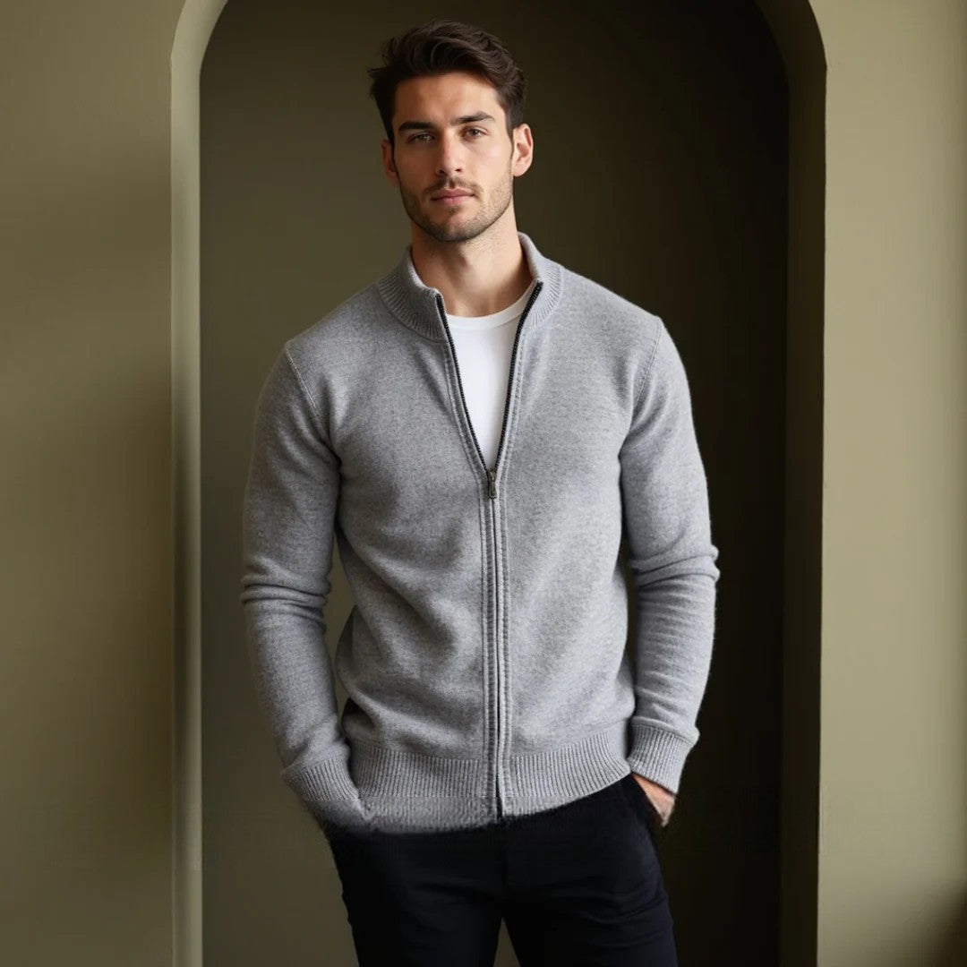 Komfortable Herren Strickjacke mit Reißverschluss, warmer Begleiter für Herbst/Winter.