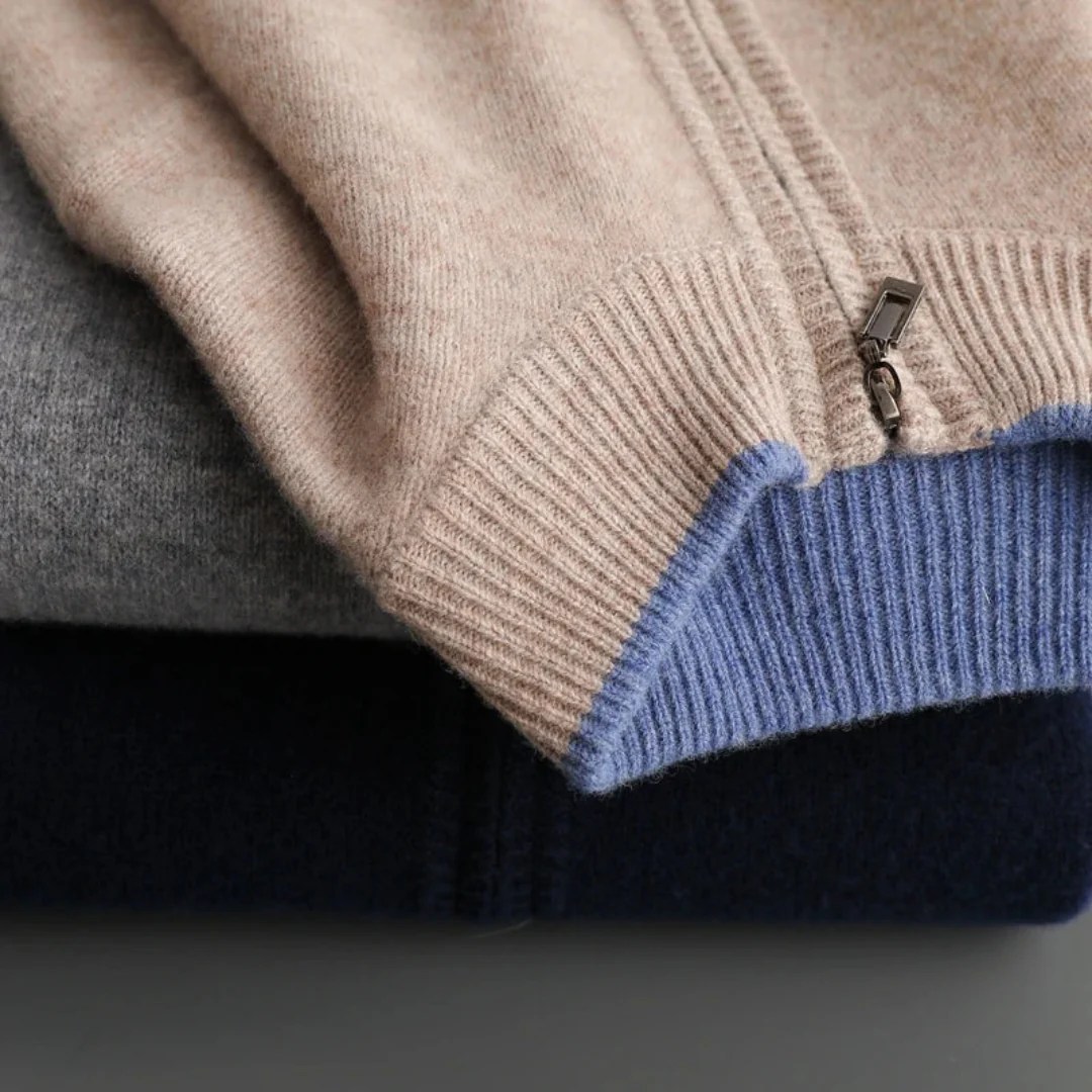 Warmer Herren Cardigan mit Reißverschluss, bequeme Strickjacke für Herbstmode.