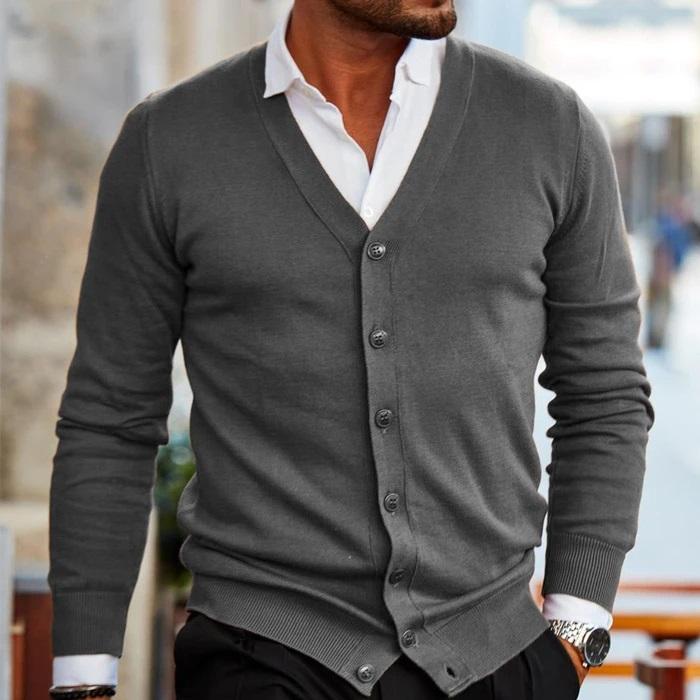 Herren Strickjacke V-Ausschnitt, ideal für Business & Freizeit. Komfortables Oberteil mit Knopfleiste für Herrenmode.