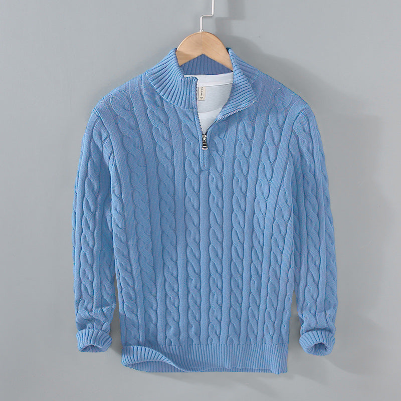 Eleganter Herren Zopfmuster-Strickpullover mit Reißverschluss, warmer Langarm-Pullover für Herrenmode.