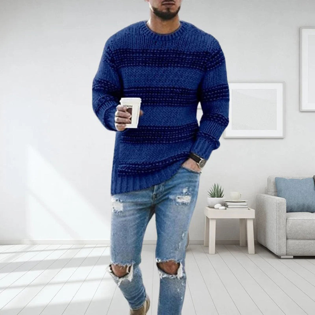 Eleganter Herrenpullover aus Strick mit Streifen, vielseitig kombinierbar für Herbst- und Winter-Outfits.