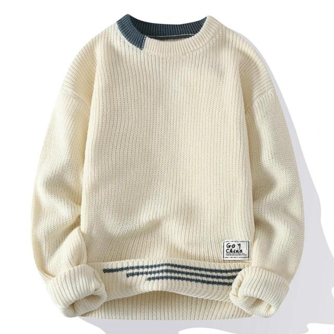 Herren Strickpullover mit Rundhalsausschnitt, bequemer Rippstruktur in Grau, ideal für stilvolle Winterlooks.