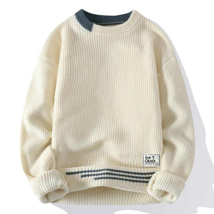 Herren Strickpullover mit Rundhalsausschnitt, bequemer Rippstruktur in Grau, ideal für stilvolle Winterlooks.