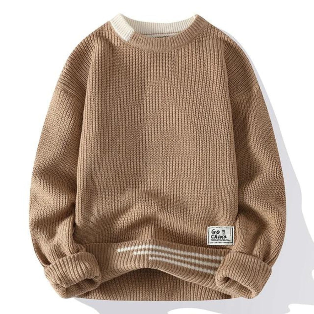 Stilvoller Herren Strickpullover, meliert, mit klassischem Rundhals für bequemen Freizeit- und Alltagslook.