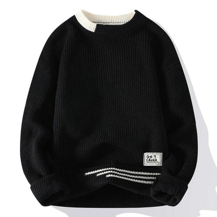 Hochwertiger Herren Strickpullover mit feiner Rippstruktur und Rundhalsausschnitt, perfekt für kalte Wintertage.