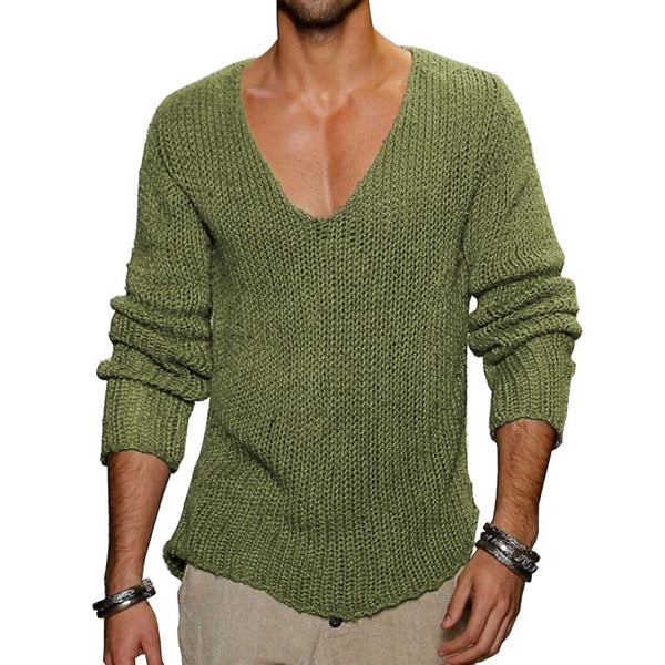 Herren Strickpullover V-Ausschnitt Relaxed Fit in Grün, gemütlich und stilvoll für Herbst & Winter.
