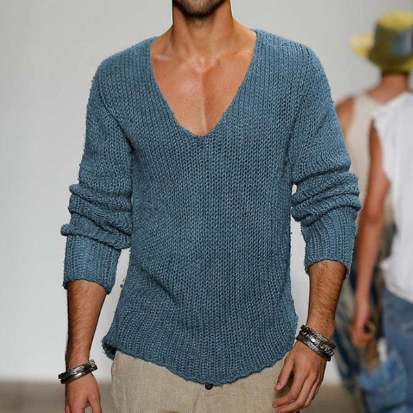 Warmer Herren Strickpullover mit V-Ausschnitt und Relaxed Fit in Schwarz, ideal für kalte Wintertage.