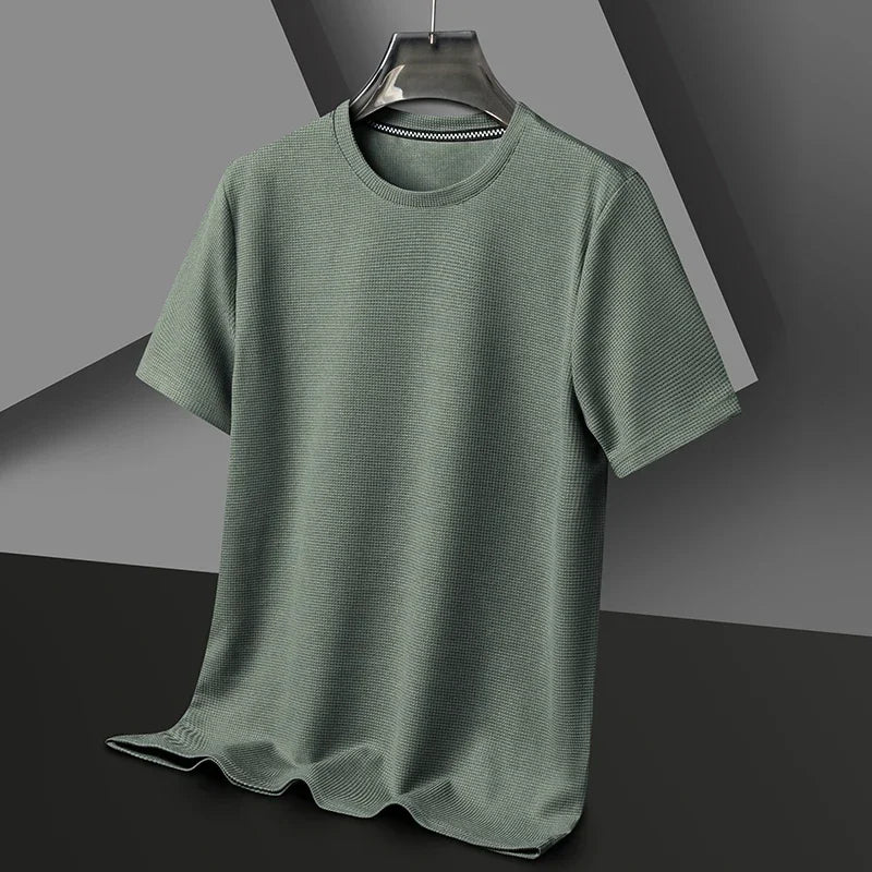 Bequemes Herren Kurzarm T-Shirt mit Waffelstruktur und Rundhals, atmungsaktiv, perfekt für Freizeit & Alltag.