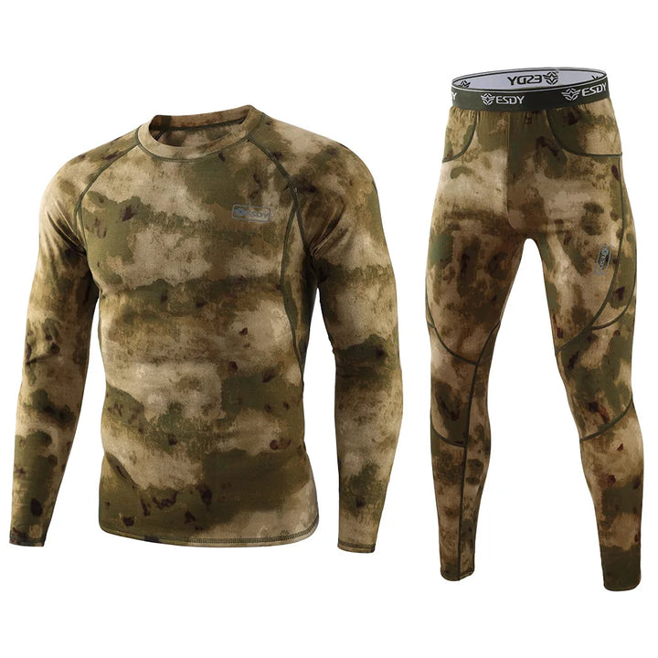 Detail: Herren Thermounterwäsche Tarnmuster. Komfortabler, warmer Stoff für Winterbekleidung & Freizeit.