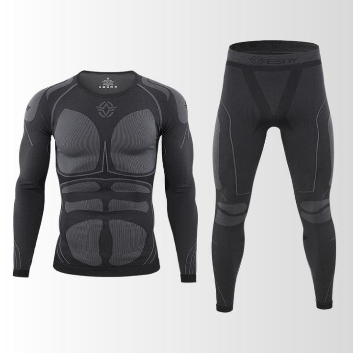 "Herren Thermounterwäsche Set, atmungsaktiv, nahtlos, in Blau, ideal für Outdoor und Sport, wärmeregulierend."