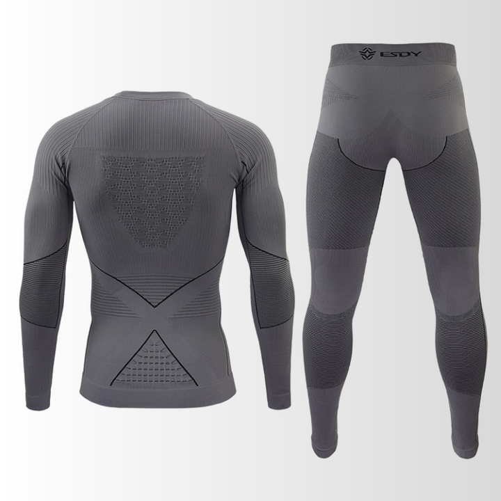 "Herren Thermounterwäsche Set, atmungsaktiv, nahtlos, in Blau, ideal für Outdoor und Sport, wärmeregulierend."