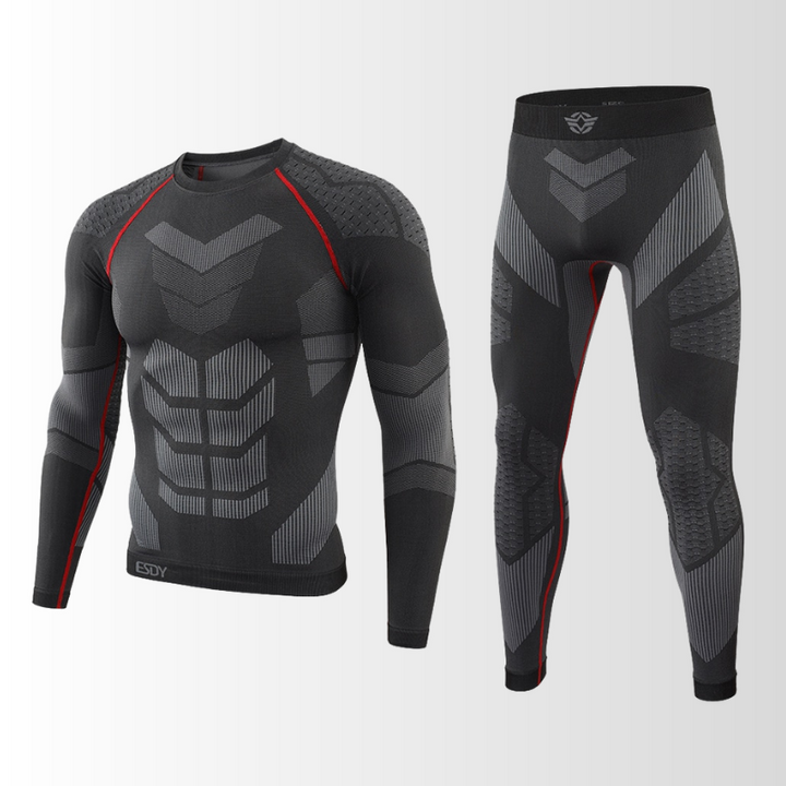 "Herren Thermounterwäsche Set, atmungsaktiv, nahtlos, in Blau, ideal für Outdoor und Sport, wärmeregulierend."