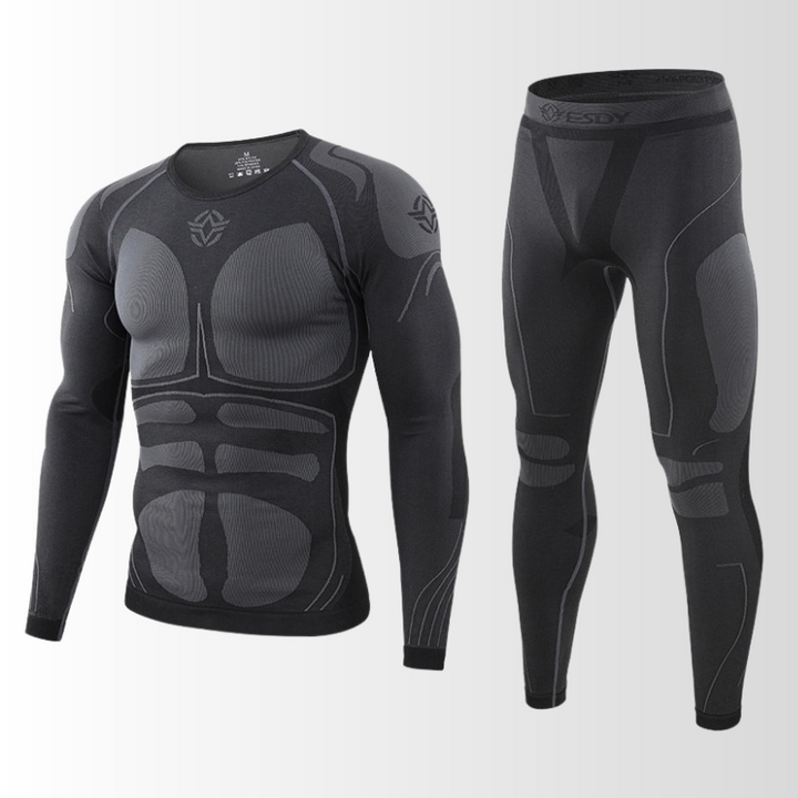 "Herren Thermounterwäsche Set, atmungsaktiv, nahtlos, in Blau, ideal für Outdoor und Sport, wärmeregulierend."