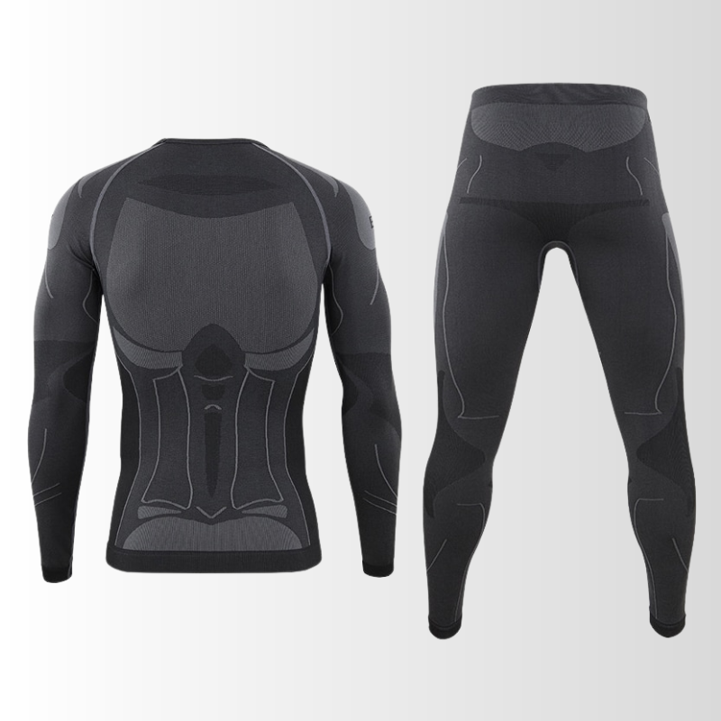 "Herren Thermounterwäsche Set, atmungsaktiv, nahtlos, in Blau, ideal für Outdoor und Sport, wärmeregulierend."
