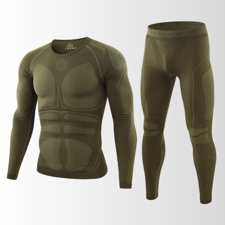"Herren Thermounterwäsche Set, atmungsaktiv, nahtlos, in Blau, ideal für Outdoor und Sport, wärmeregulierend."