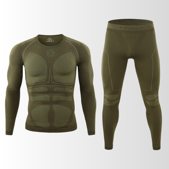 "Herren Thermounterwäsche Set, atmungsaktiv, nahtlos, in Blau, ideal für Outdoor und Sport, wärmeregulierend."