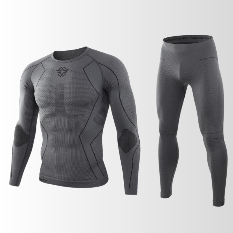 "Herren Thermounterwäsche Set, atmungsaktiv, nahtlos, in Blau, ideal für Outdoor und Sport, wärmeregulierend."