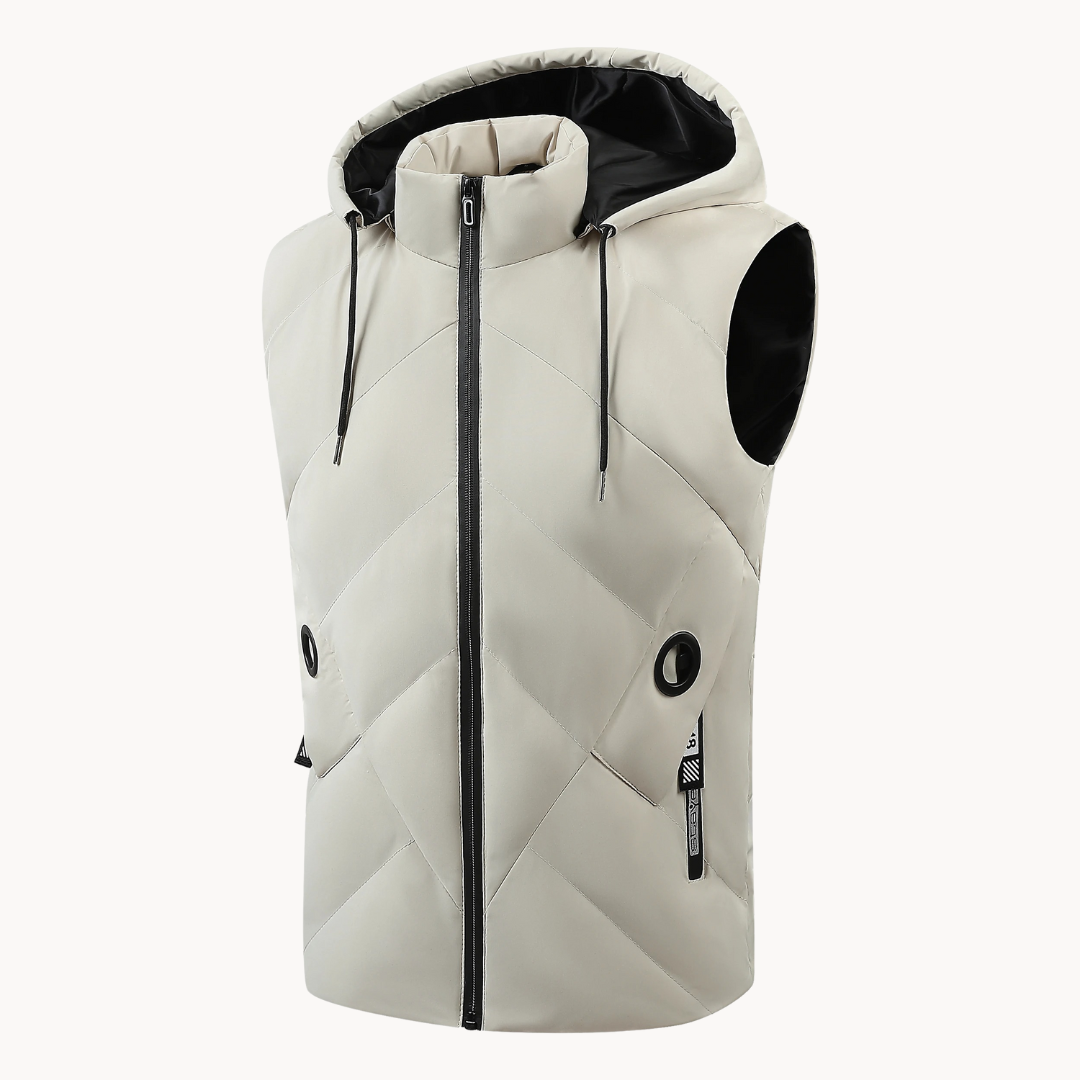 Herren Thermoweste in Grau, isoliert, flexibel und bequem, ideal für Outdoor-Aktivitäten bei kaltem Wetter.