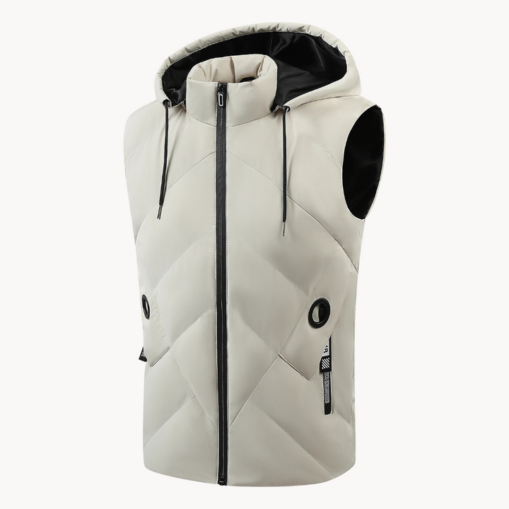 Herren Thermoweste in Grau, isoliert, flexibel und bequem, ideal für Outdoor-Aktivitäten bei kaltem Wetter.